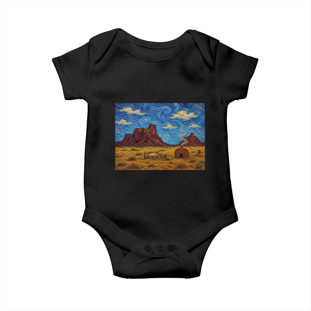 Starry Night Desert Monument Valley Baby Onesie Hogan Home Oil Painting Graphic TS12 Black Print Your Wear