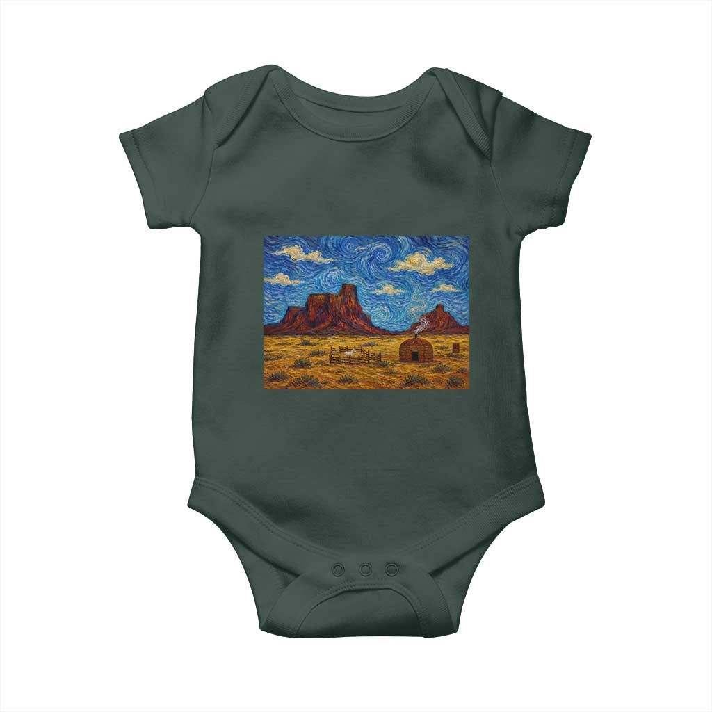 Starry Night Desert Monument Valley Baby Onesie Hogan Home Oil Painting Graphic