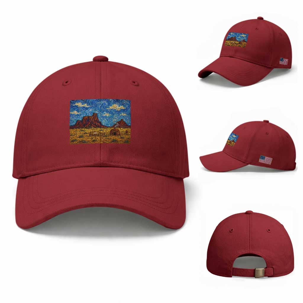 Starry Night Desert Monument Valley Baseball Cap Hogan Home Oil Painting Graphic