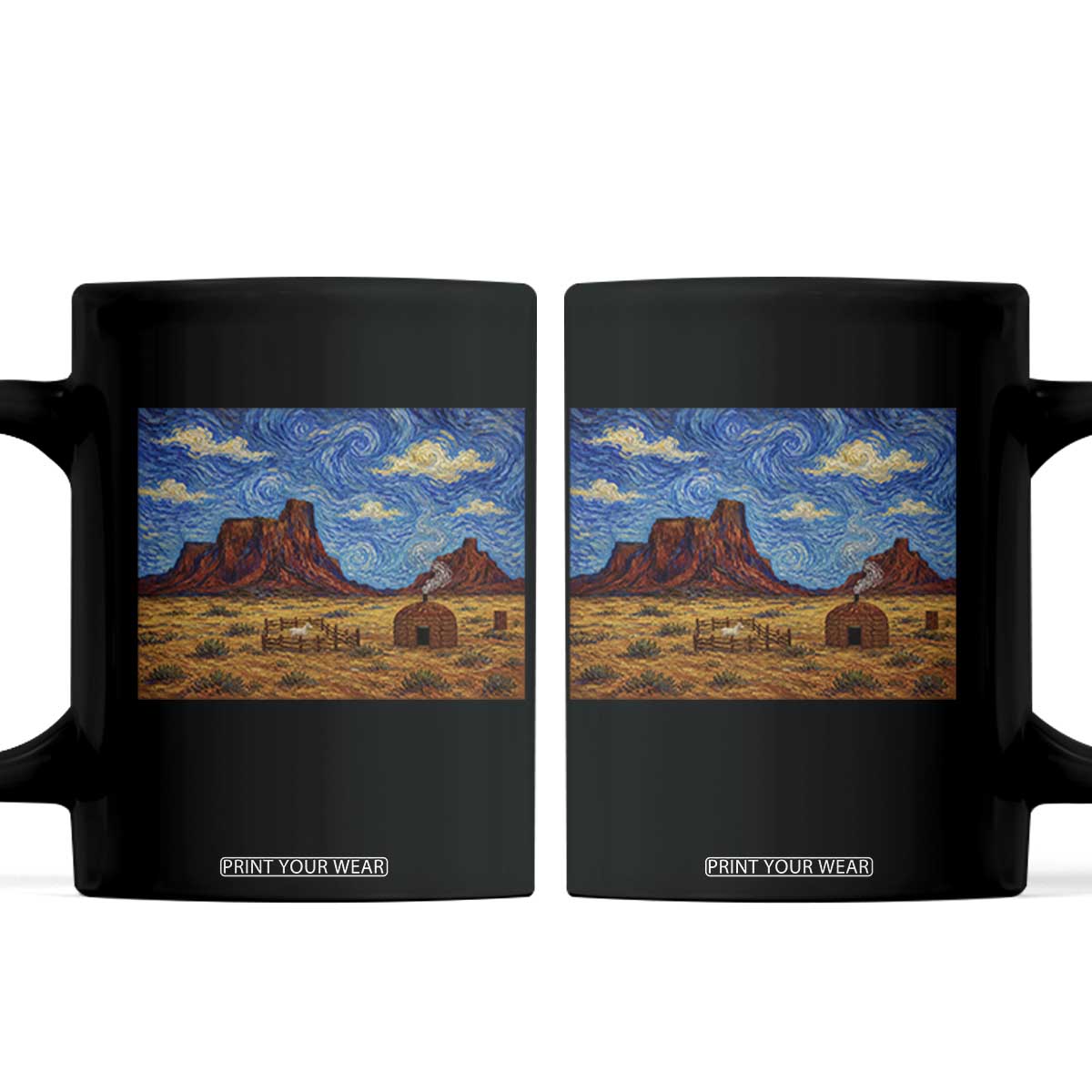 Starry Night Desert Monument Valley Coffee Mug Hogan Home Oil Painting Graphic TS12 Black Print Your Wear