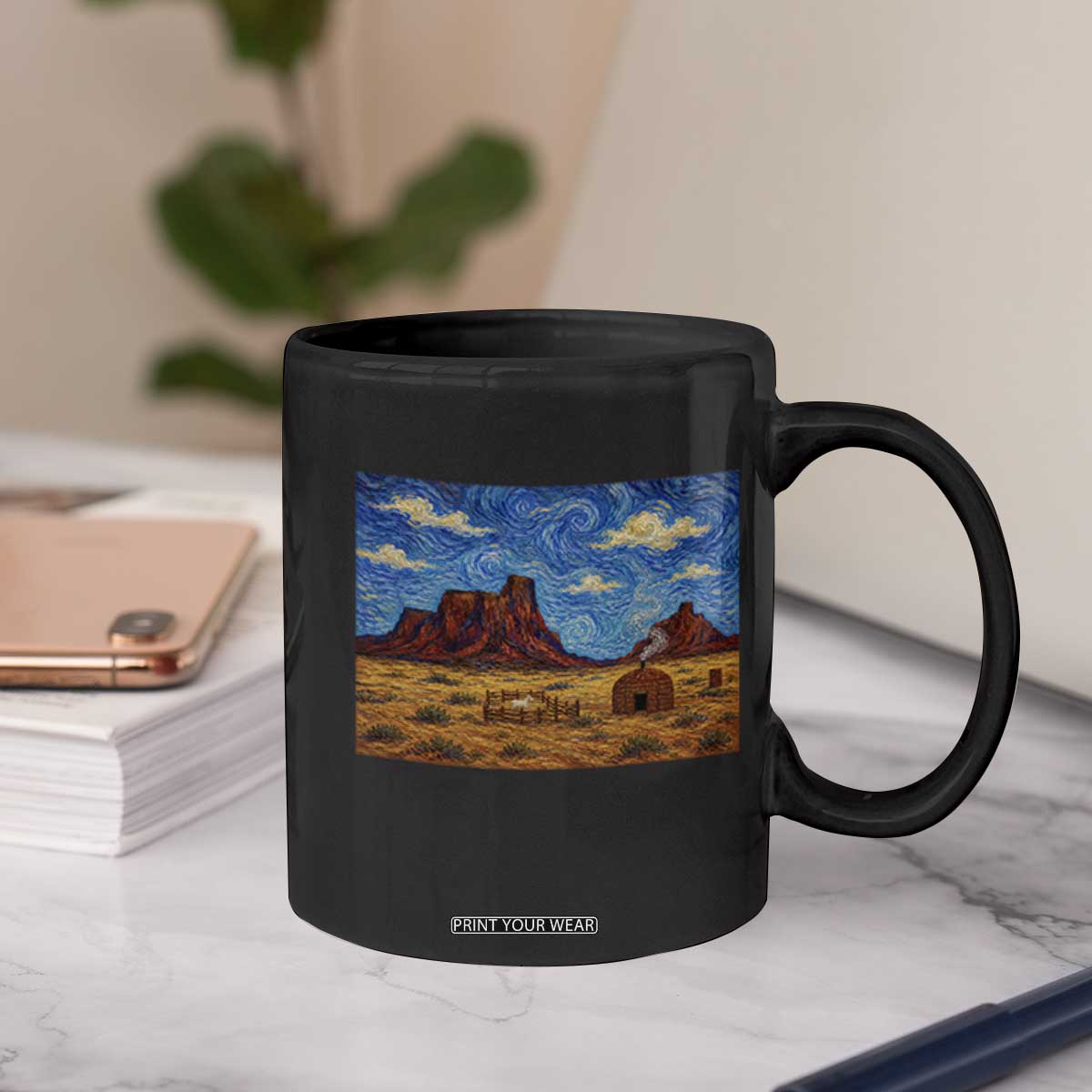 Starry Night Desert Monument Valley Coffee Mug Hogan Home Oil Painting Graphic
