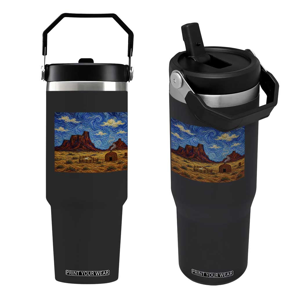 Starry Night Desert Monument Valley Flip Straw Tumbler Hogan Home Oil Painting Graphic TS12 One Size: 30 oz Black Print Your Wear