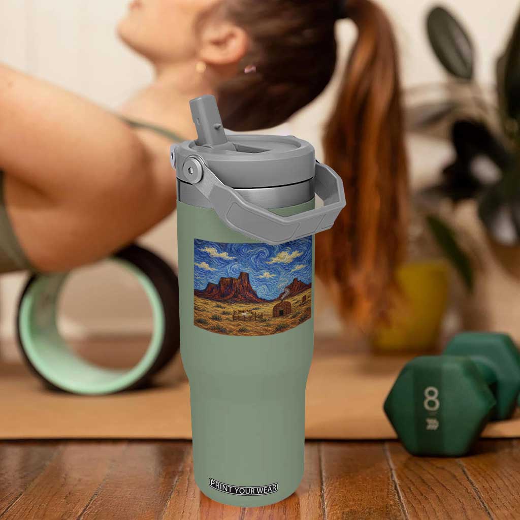 Starry Night Desert Monument Valley Flip Straw Tumbler Hogan Home Oil Painting Graphic