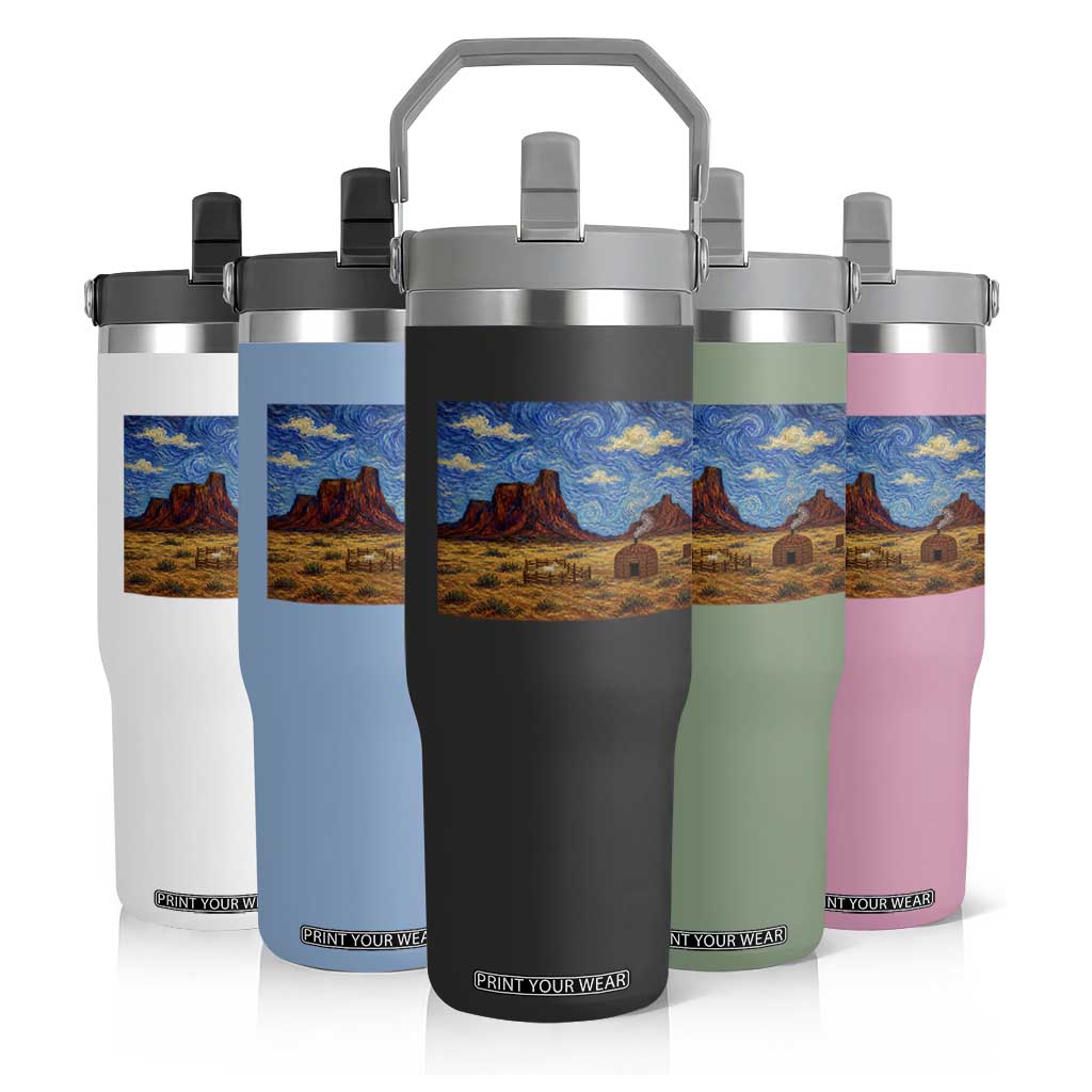Starry Night Desert Monument Valley Flip Straw Tumbler Hogan Home Oil Painting Graphic