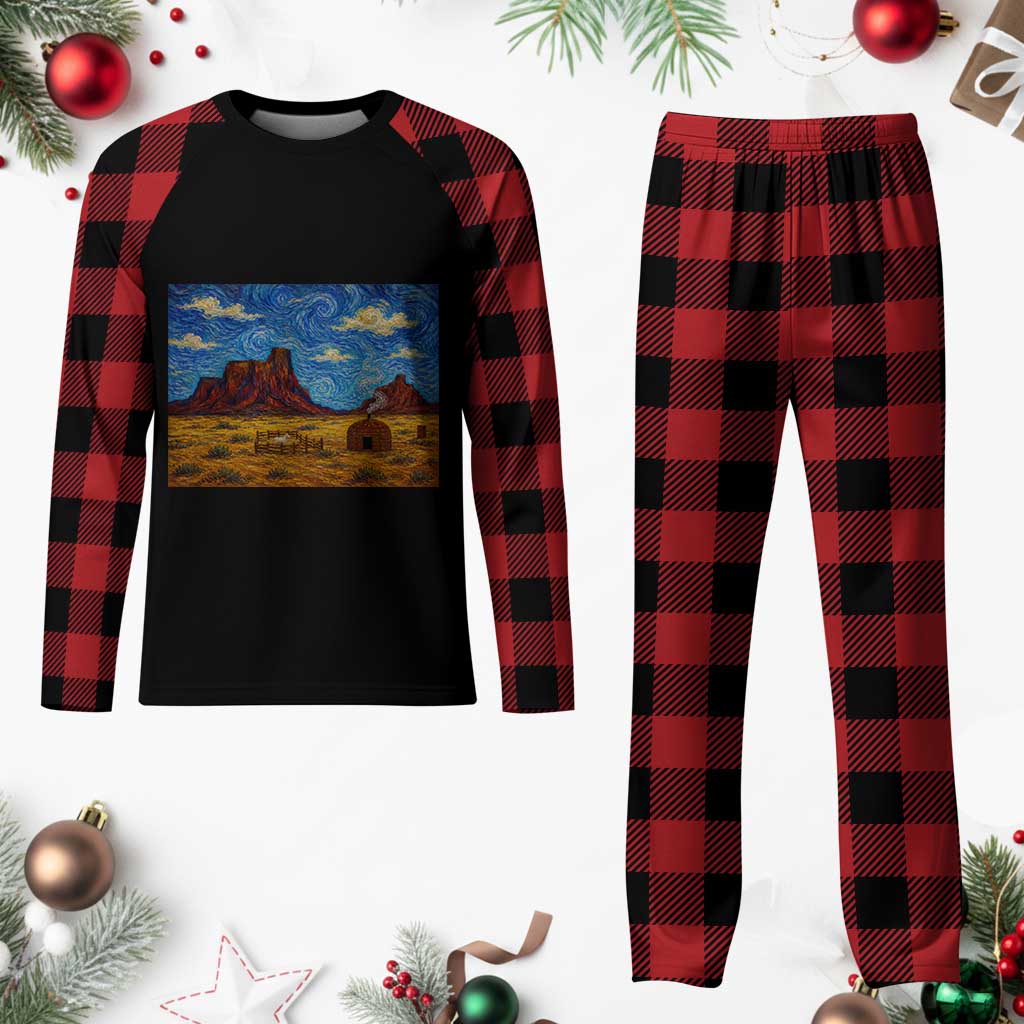 Starry Night Desert Monument Valley Plaid Pajama Set Hogan Home Oil Painting Graphic