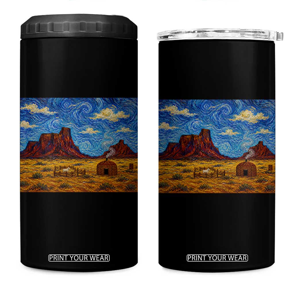Starry Night Desert Monument Valley 4 in 1 Can Cooler Tumbler Hogan Home Oil Painting Graphic