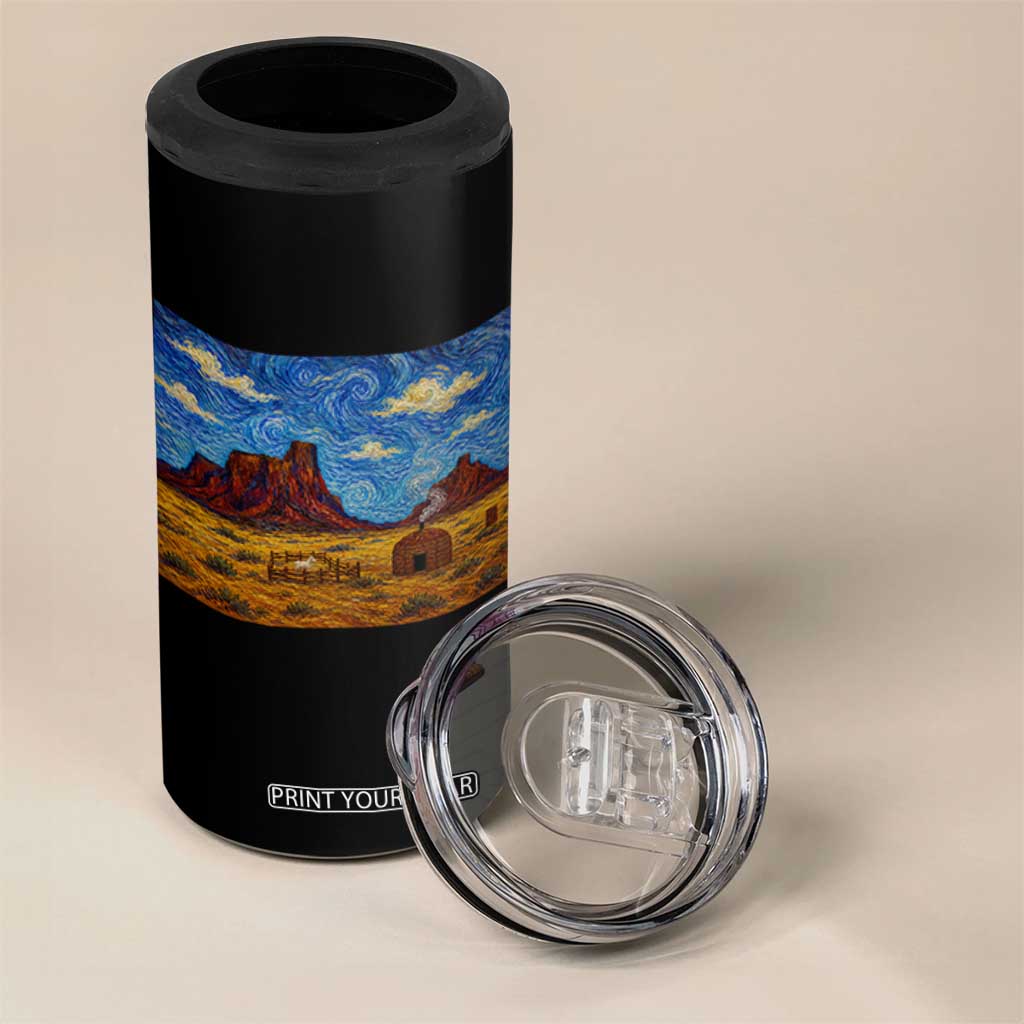 Starry Night Desert Monument Valley 4 in 1 Can Cooler Tumbler Hogan Home Oil Painting Graphic