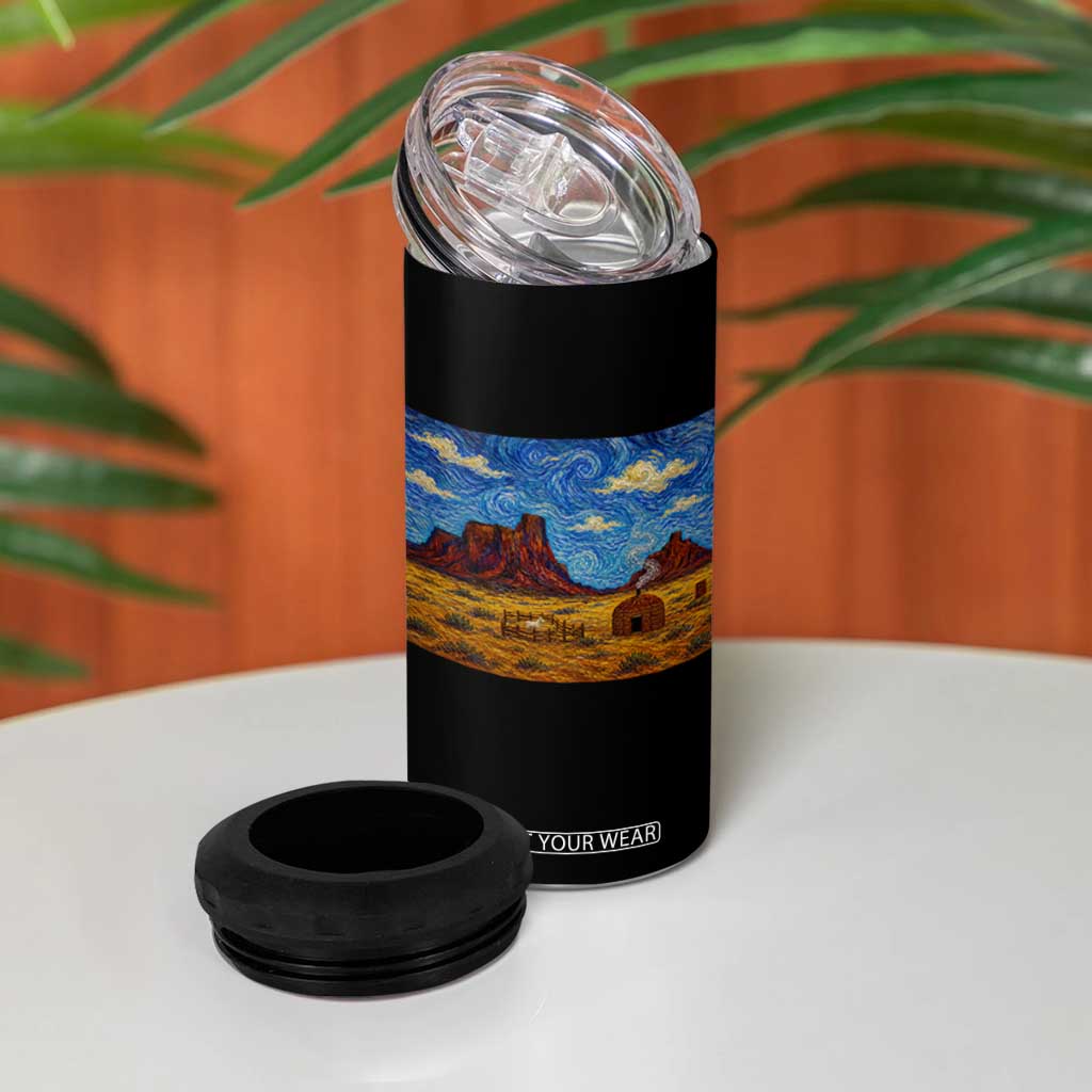 Starry Night Desert Monument Valley 4 in 1 Can Cooler Tumbler Hogan Home Oil Painting Graphic