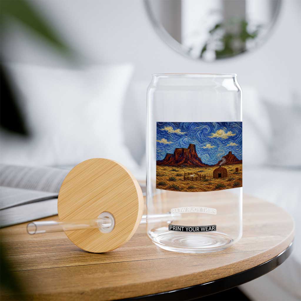 Starry Night Desert Monument Valley Glass Can Hogan Home Oil Painting Graphic