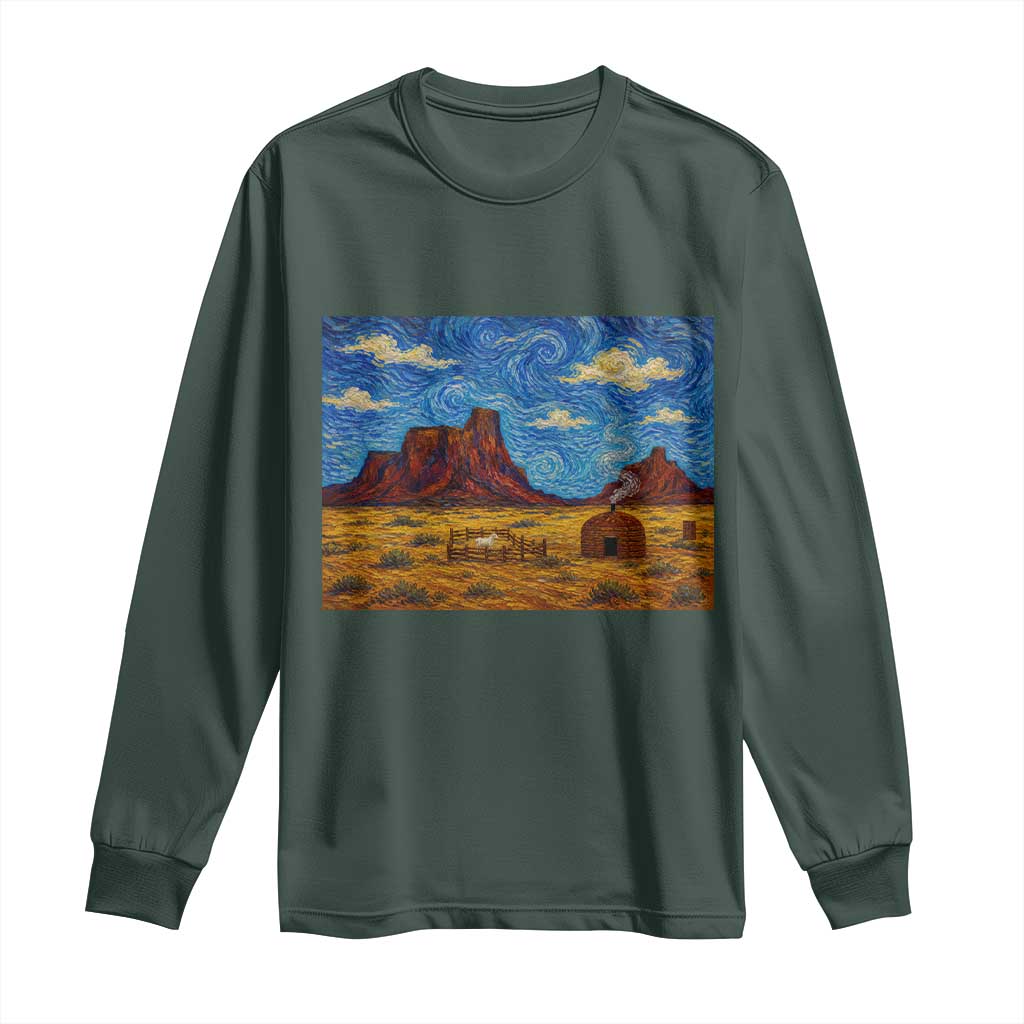 Starry Night Desert Monument Valley Long Sleeve Shirt Hogan Home Oil Painting Graphic