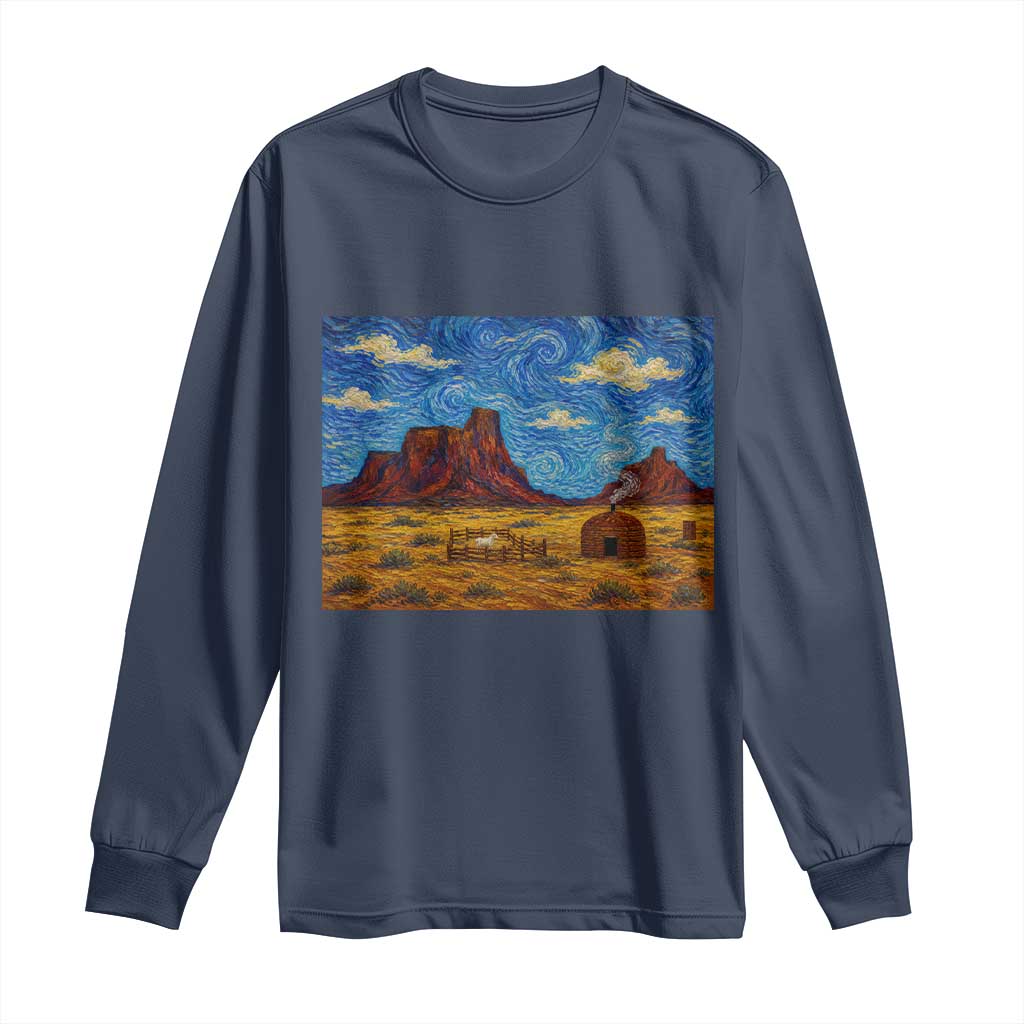Starry Night Desert Monument Valley Long Sleeve Shirt Hogan Home Oil Painting Graphic