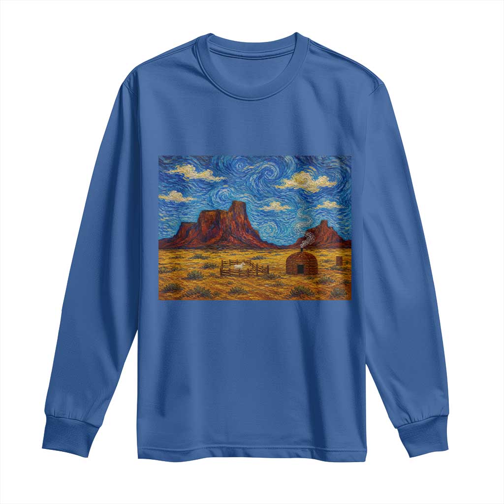 Starry Night Desert Monument Valley Long Sleeve Shirt Hogan Home Oil Painting Graphic