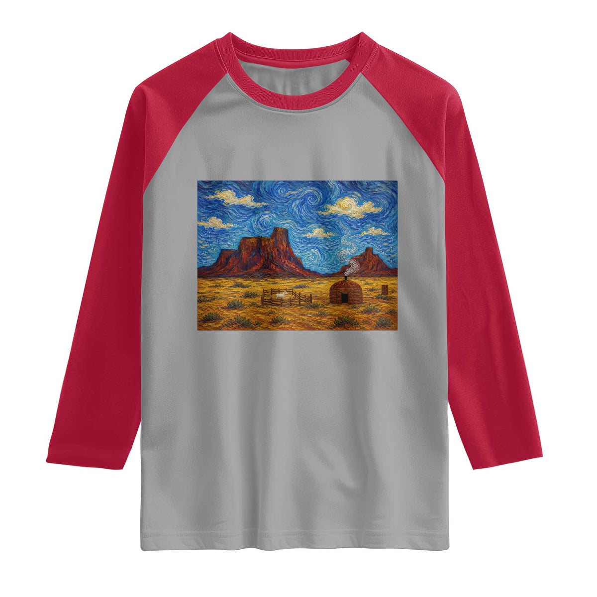 Starry Night Desert Monument Valley Raglan Shirt Hogan Home Oil Painting Graphic