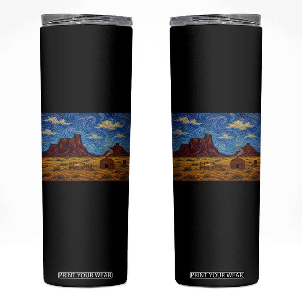 Starry Night Desert Monument Valley Skinny Tumbler Hogan Home Oil Painting Graphic