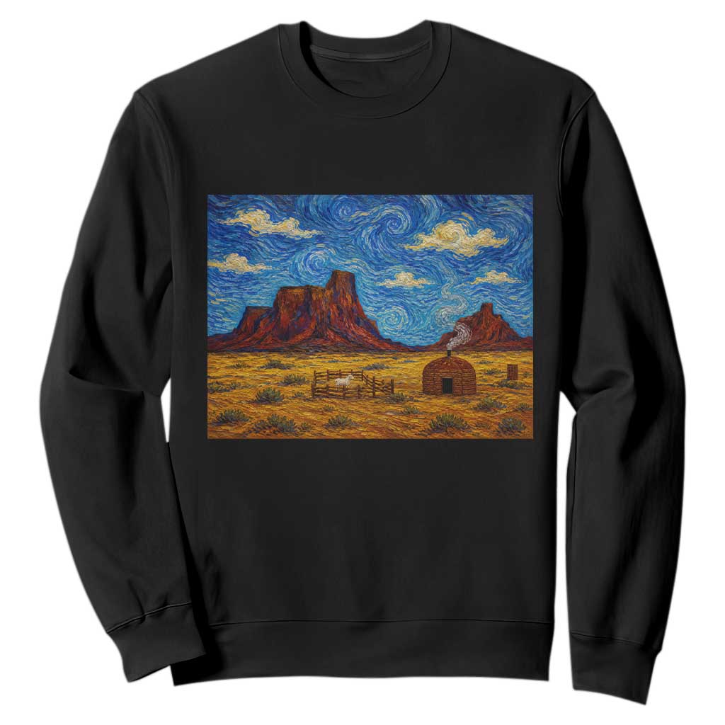 Starry Night Desert Monument Valley Sweatshirt Hogan Home Oil Painting Graphic