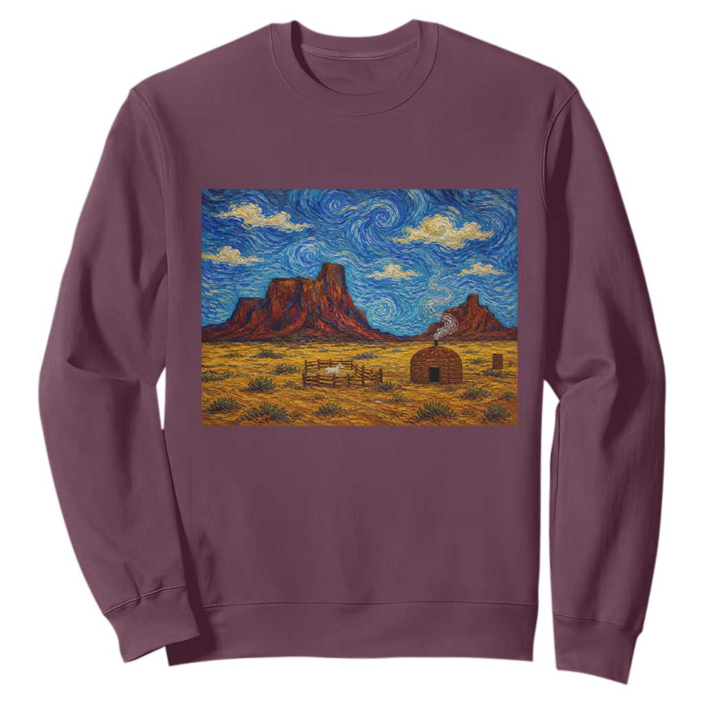Starry Night Desert Monument Valley Sweatshirt Hogan Home Oil Painting Graphic