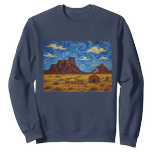 Starry Night Desert Monument Valley Sweatshirt Hogan Home Oil Painting Graphic