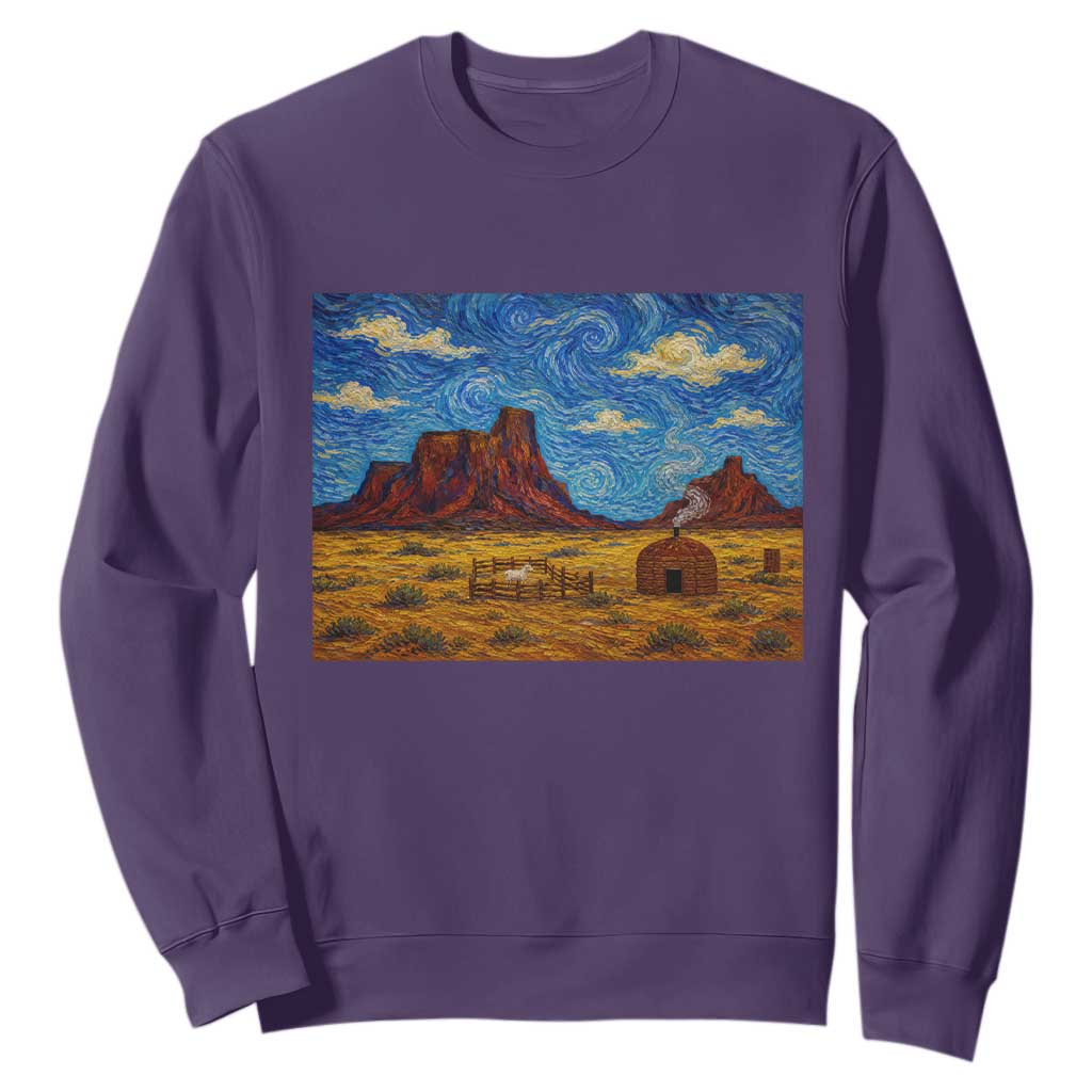 Starry Night Desert Monument Valley Sweatshirt Hogan Home Oil Painting Graphic