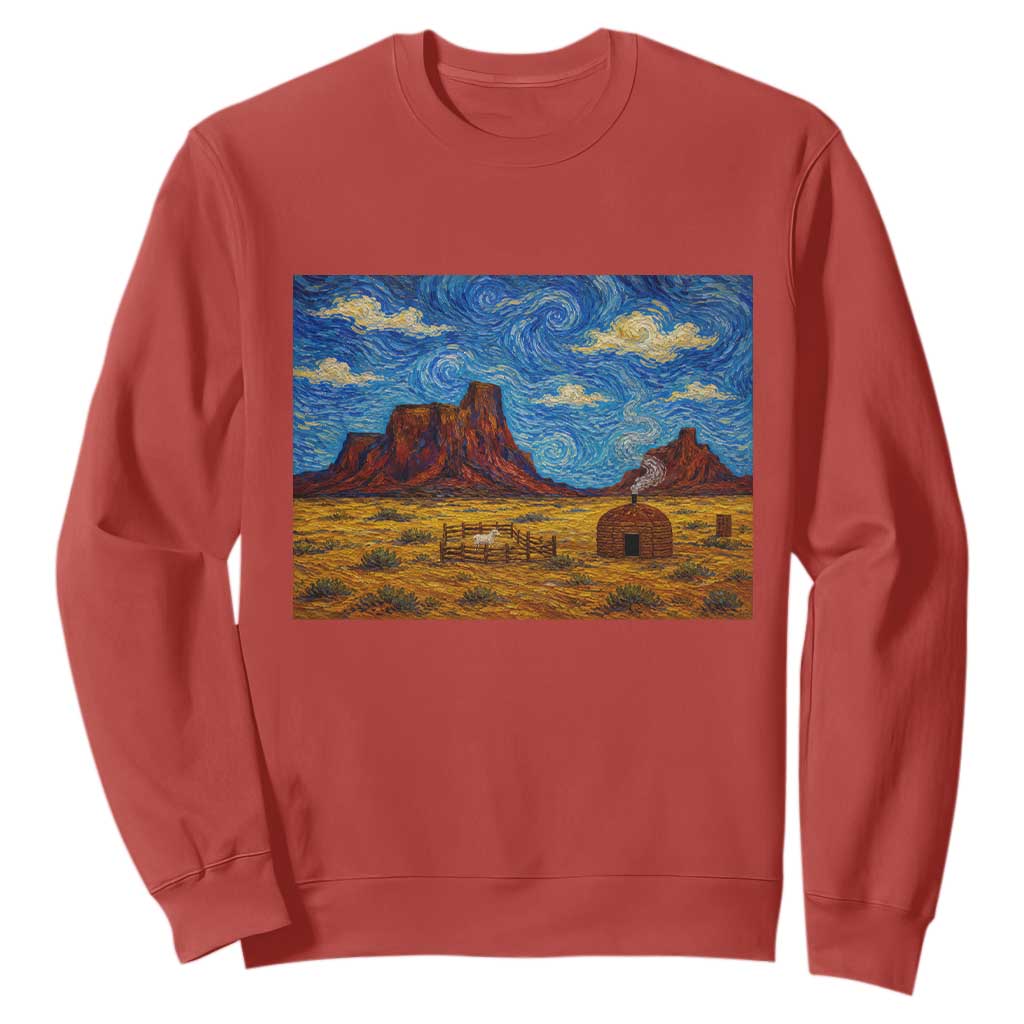Starry Night Desert Monument Valley Sweatshirt Hogan Home Oil Painting Graphic