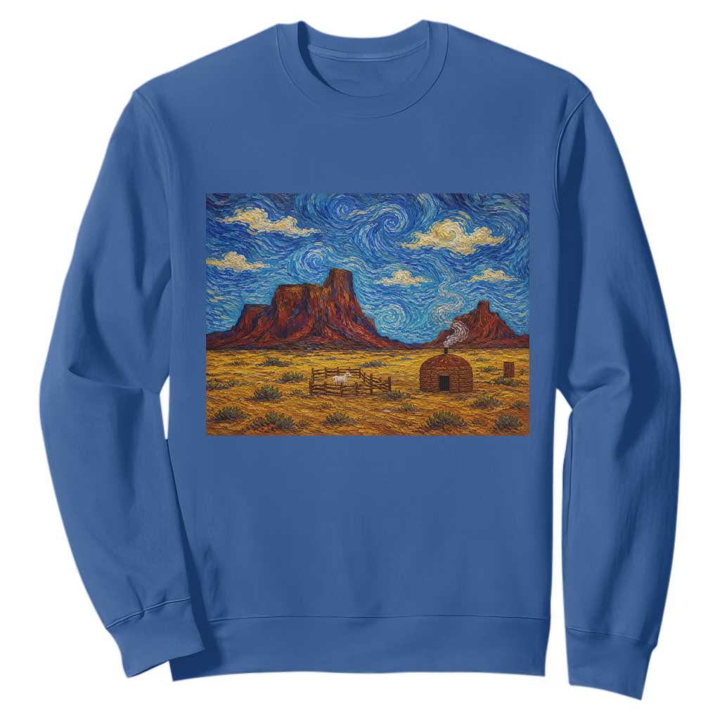 Starry Night Desert Monument Valley Sweatshirt Hogan Home Oil Painting Graphic