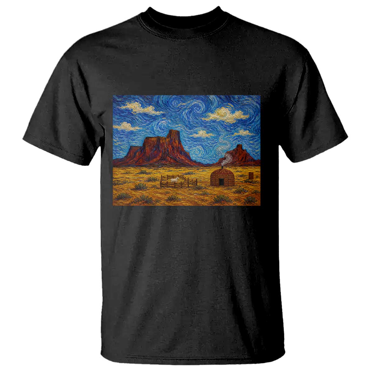 Starry Night Desert Monument Valley T Shirt Hogan Home Oil Painting Graphic TS12 Black Print Your Wear