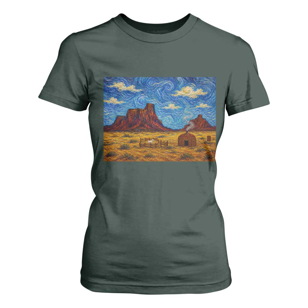 Starry Night Desert Monument Valley T Shirt For Women Hogan Home Oil Painting Graphic