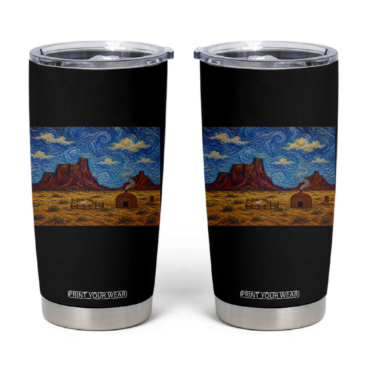 Starry Night Desert Monument Valley Tumbler Cup Hogan Home Oil Painting Graphic TS12 Black Print Your Wear