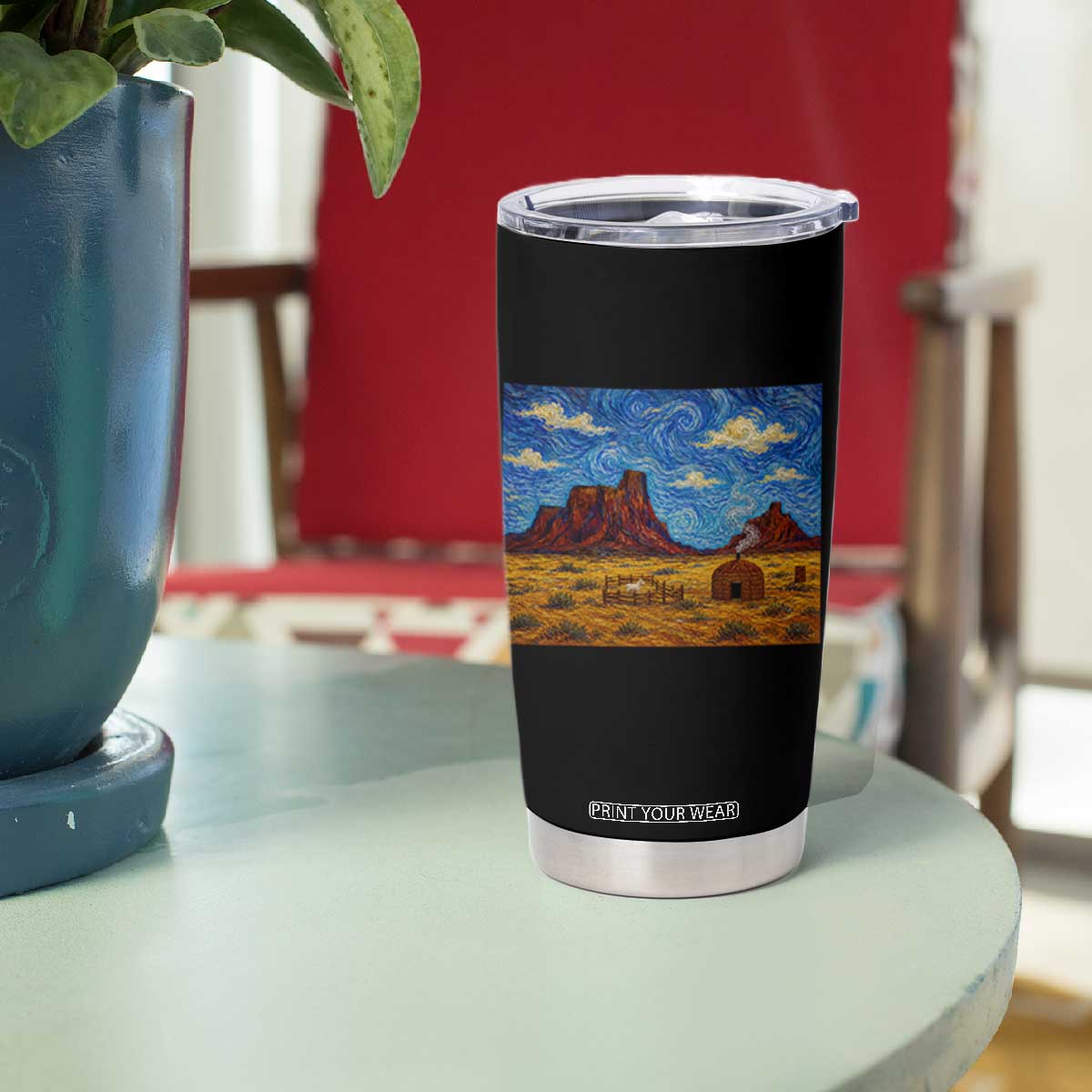 Starry Night Desert Monument Valley Tumbler Cup Hogan Home Oil Painting Graphic