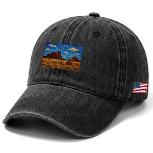 Starry Night Desert Monument Valley Washed Cotton Baseball Cap Hogan Home Oil Painting Graphic