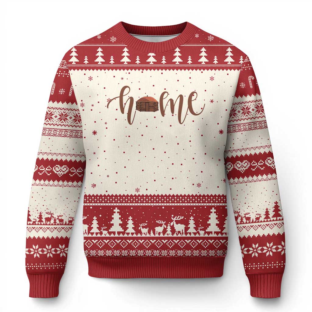 Rustic Hogan Home Typography Ugly Christmas Sweater Native American Heritage Pride