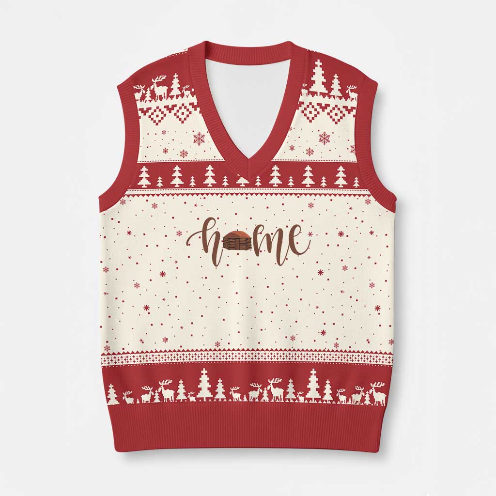 Rustic Hogan Home Typography V-Neck Knit Sweater Vest Native American Heritage Pride TS12 Beige Red Print Your Wear