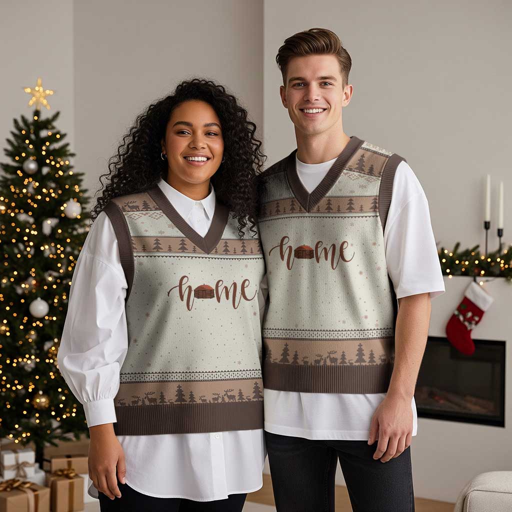 Rustic Hogan Home Typography V-Neck Knit Sweater Vest Native American Heritage Pride