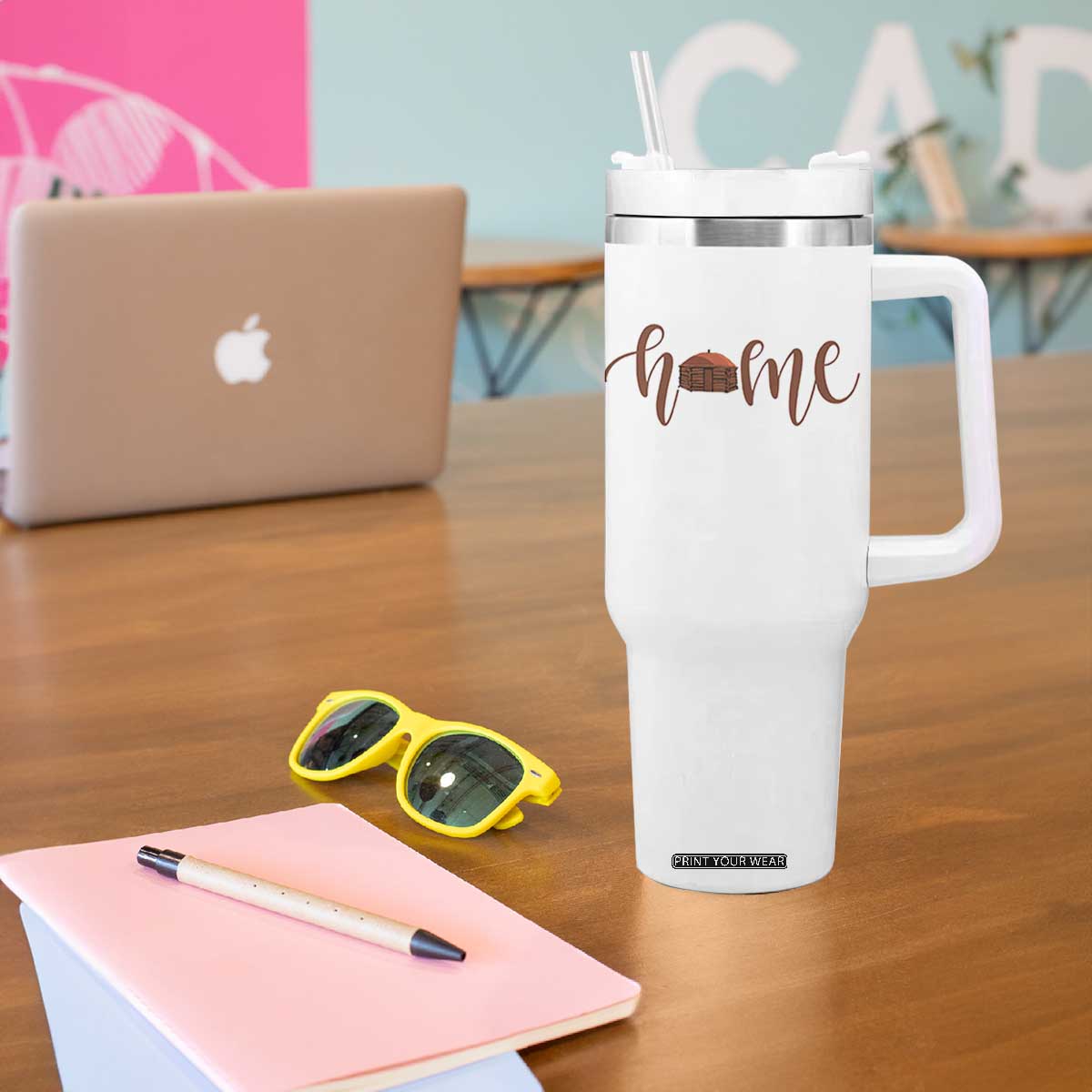 Rustic Hogan Home Typography Tumbler With Handle Native American Heritage Pride
