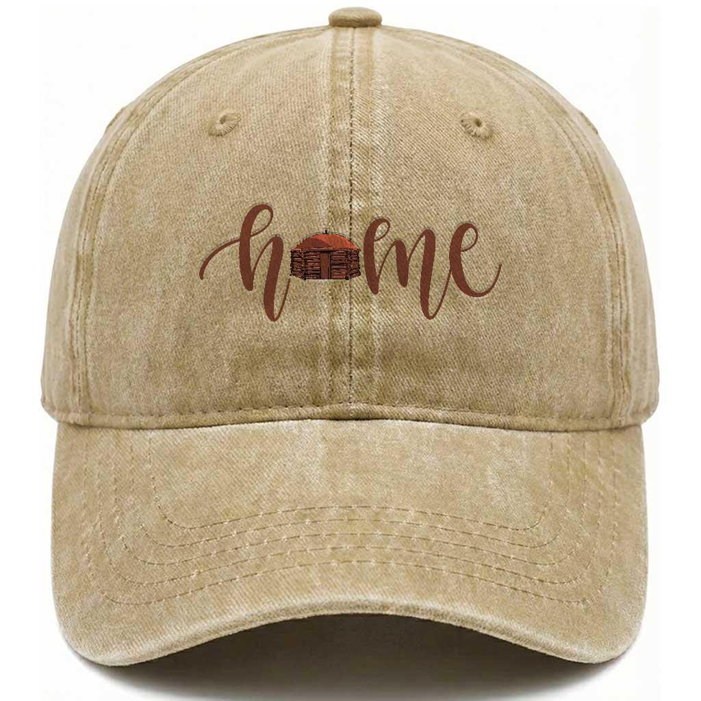 Rustic Hogan Home Typography Washed Cotton Baseball Cap Native American Heritage Pride