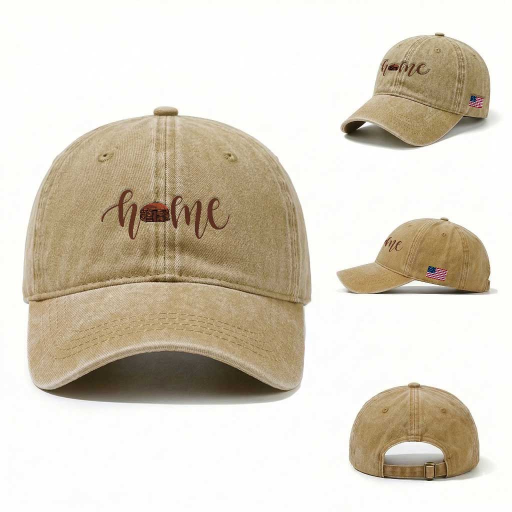Rustic Hogan Home Typography Washed Cotton Baseball Cap Native American Heritage Pride