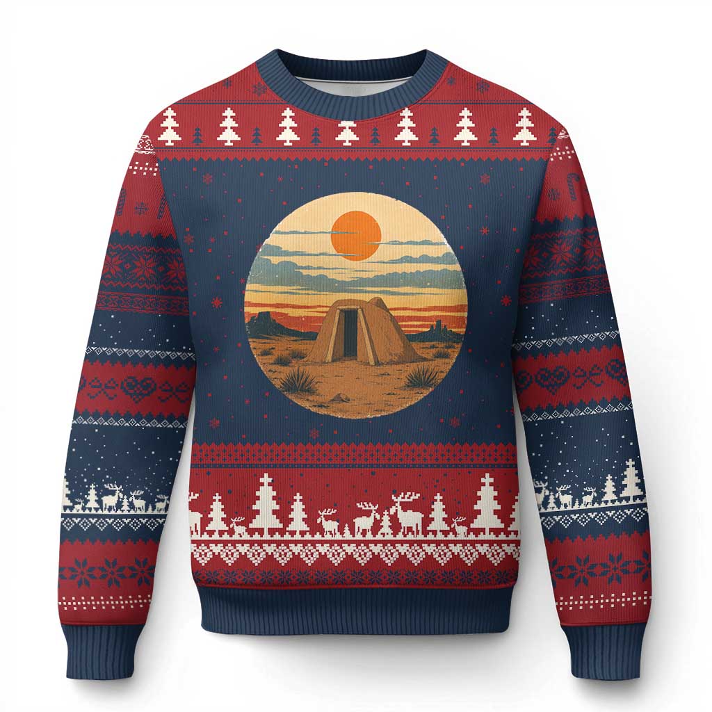 Vintage Monument Valley Landscape Ugly Christmas Sweater Desert Hogan Home Art TS12 Navy Red Print Your Wear