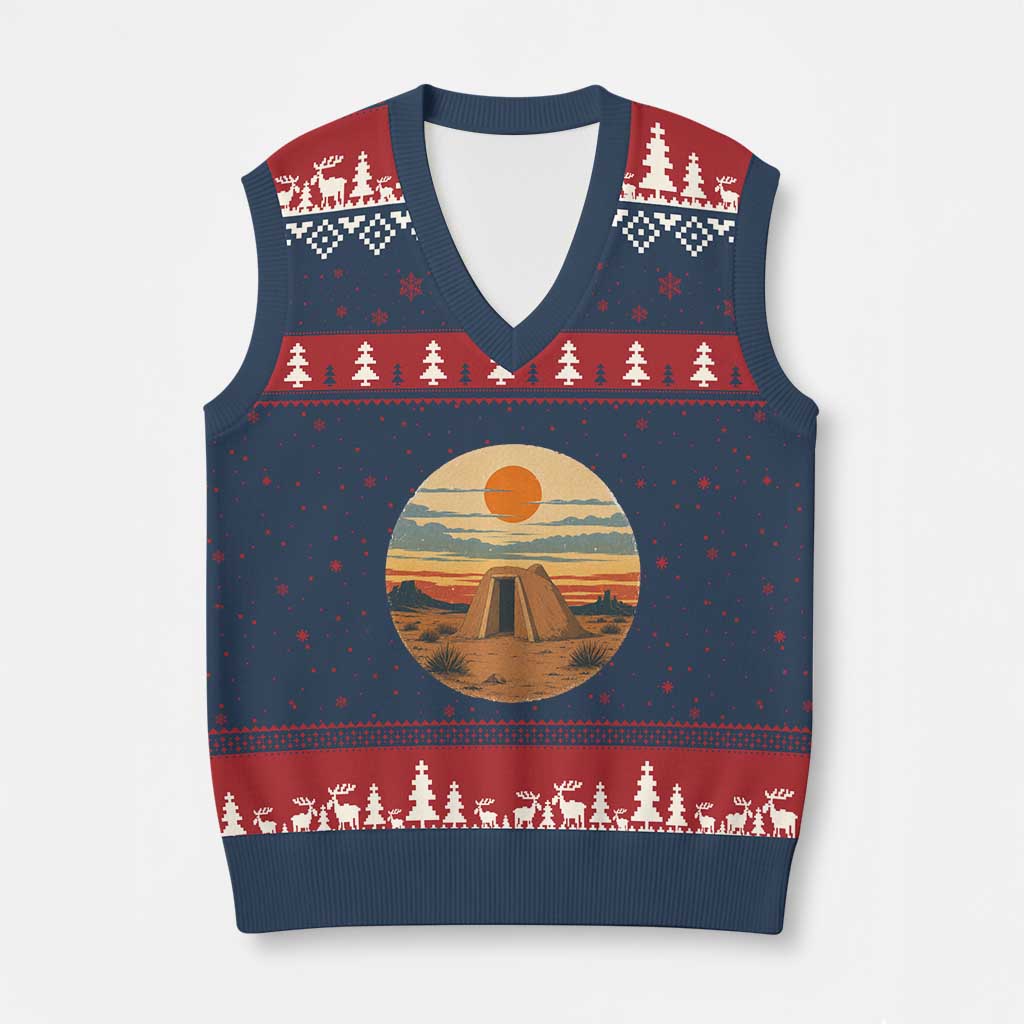 Vintage Monument Valley Landscape V-Neck Knit Sweater Vest Desert Hogan Home Art TS12 Navy Red Print Your Wear