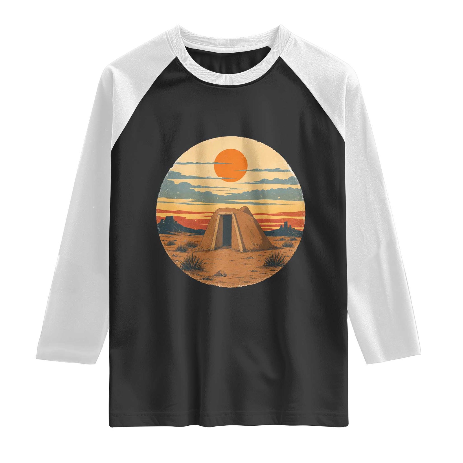Vintage Monument Valley Landscape Raglan Shirt Desert Hogan Home Art TS12 Black White Print Your Wear