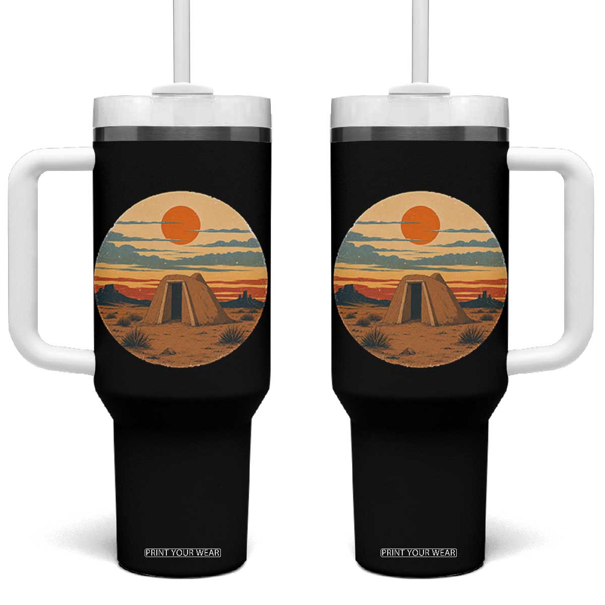 Vintage Monument Valley Landscape Tumbler With Handle Desert Hogan Home Art TS12 One Size: 40 oz Black Print Your Wear