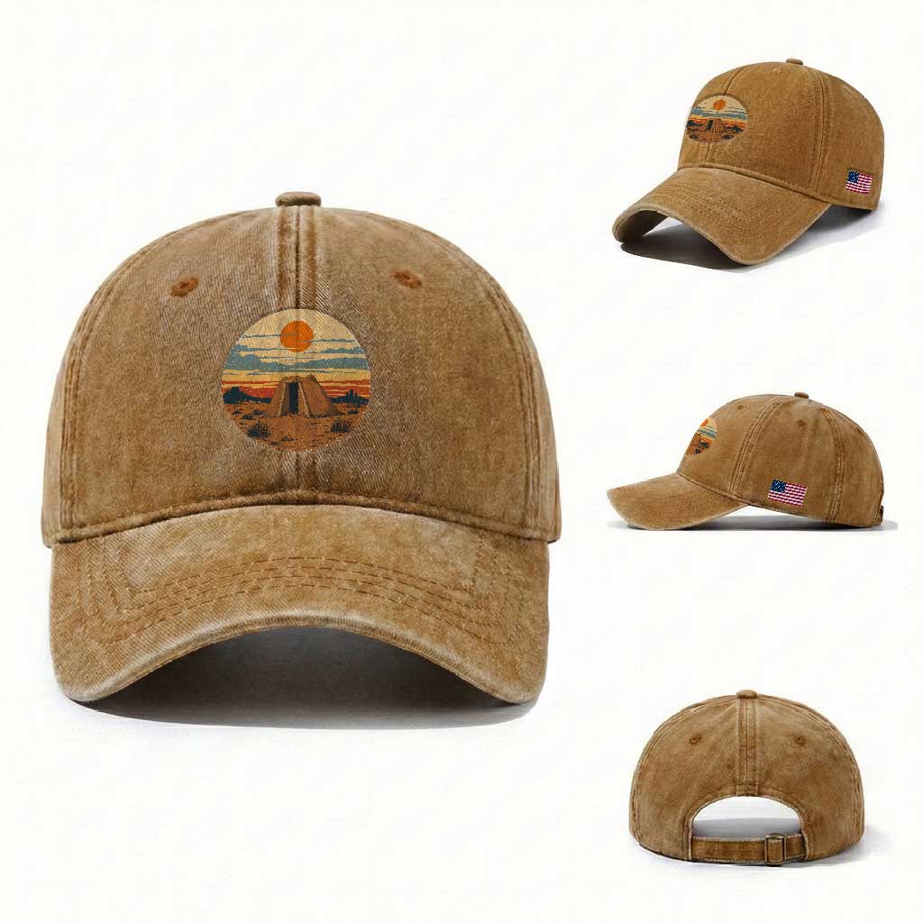 Vintage Monument Valley Landscape Washed Cotton Baseball Cap Desert Hogan Home Art