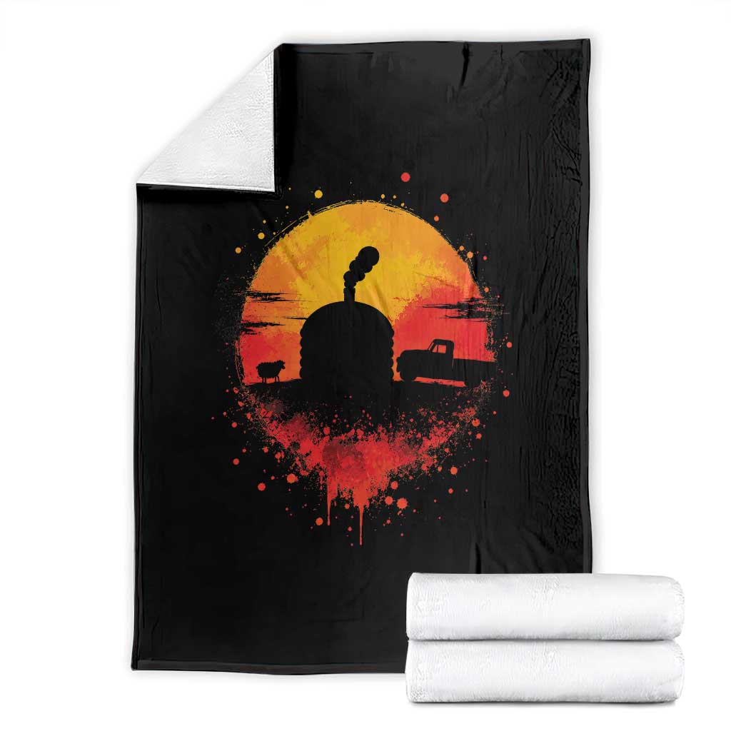 Vintage Sunset Hogan Home Throw Blanket Sheep Truck Circular Watercolor Splatter Art TS12 Black Print Your Wear