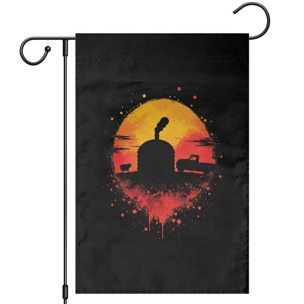 Vintage Sunset Hogan Home Garden Flag Sheep Truck Circular Watercolor Splatter Art TS12 Black Print Your Wear