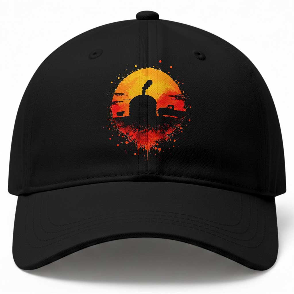 Vintage Sunset Hogan Home Baseball Cap Sheep Truck Circular Watercolor Splatter Art TS12 Print Your Wear