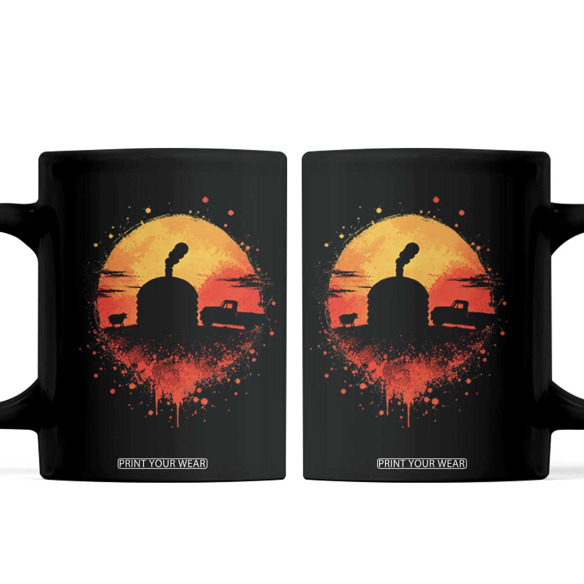 Vintage Sunset Hogan Home Coffee Mug Sheep Truck Circular Watercolor Splatter Art TS12 Black Print Your Wear