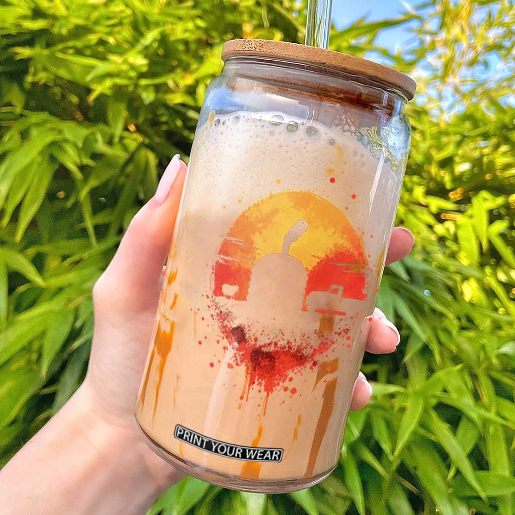 Vintage Sunset Hogan Home Glass Can Sheep Truck Circular Watercolor Splatter Art TS12 Black Print Your Wear