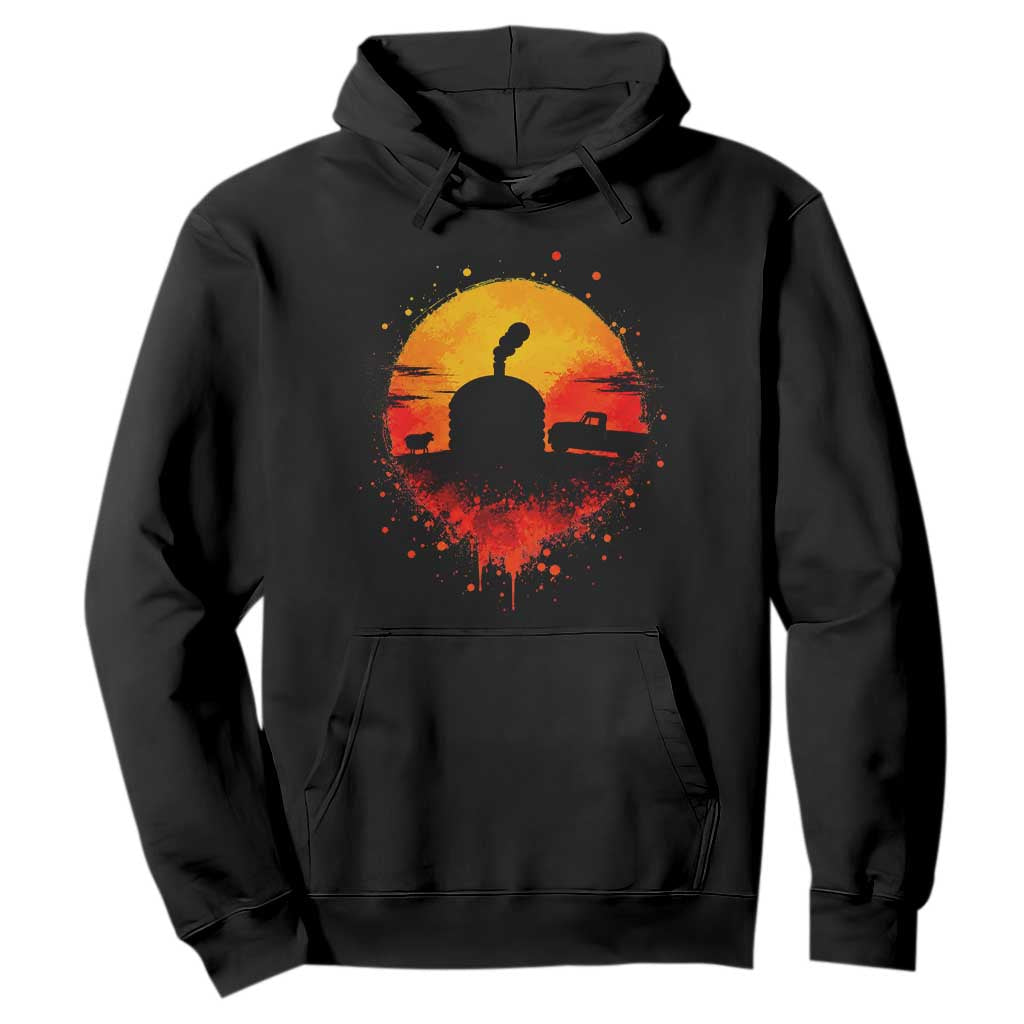 Vintage Sunset Hogan Home Hoodie Sheep Truck Circular Watercolor Splatter Art TS12 Black Print Your Wear