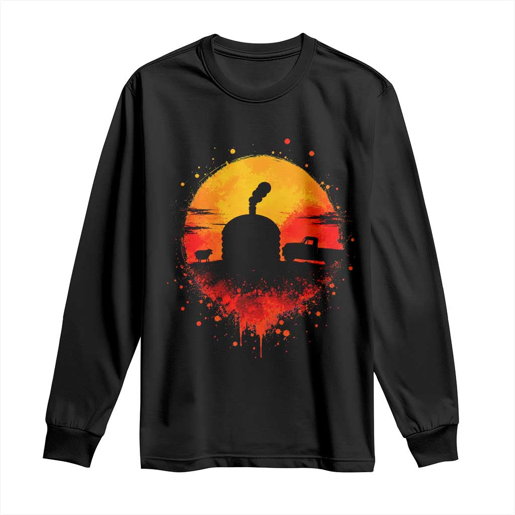 Vintage Sunset Hogan Home Long Sleeve Shirt Sheep Truck Circular Watercolor Splatter Art TS12 Black Print Your Wear