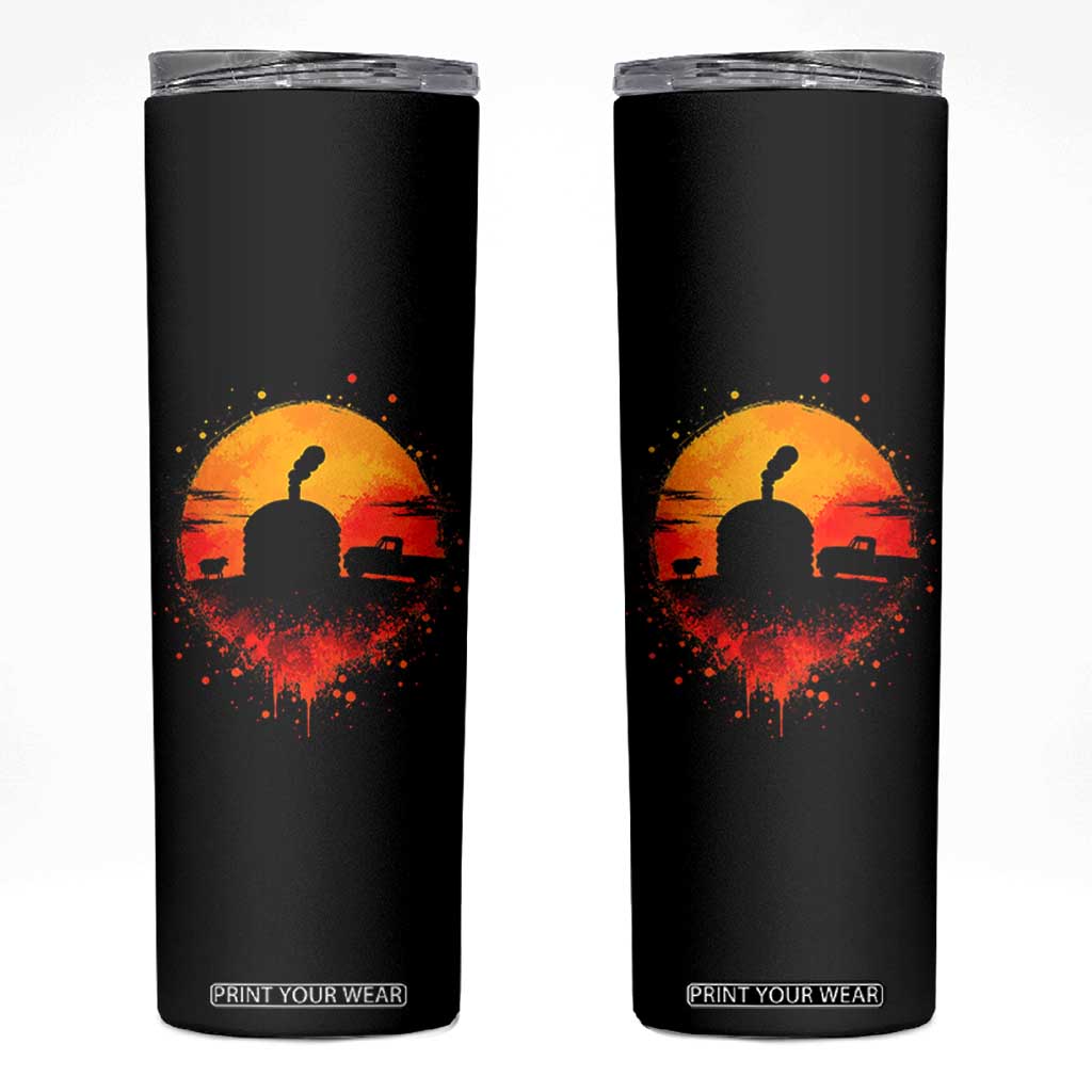 Vintage Sunset Hogan Home Skinny Tumbler Sheep Truck Circular Watercolor Splatter Art TS12 Black Print Your Wear