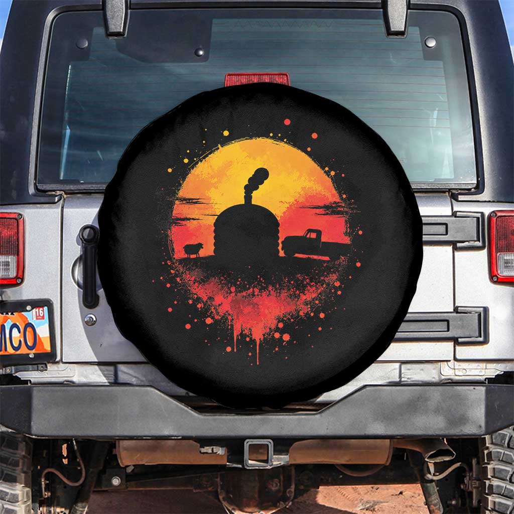 Vintage Sunset Hogan Home Spare Tire Cover Sheep Truck Circular Watercolor Splatter Art TS12 No hole Black Print Your Wear