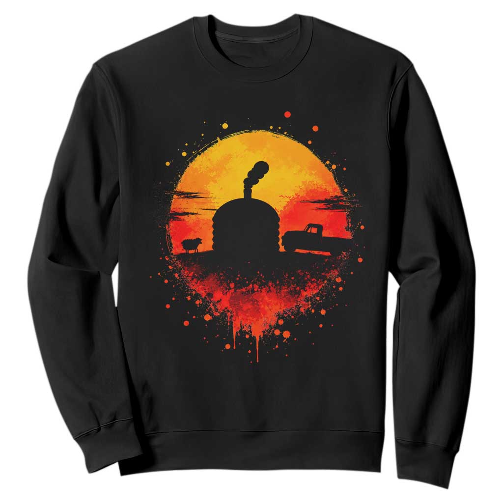 Vintage Sunset Hogan Home Sweatshirt Sheep Truck Circular Watercolor Splatter Art TS12 Black Print Your Wear